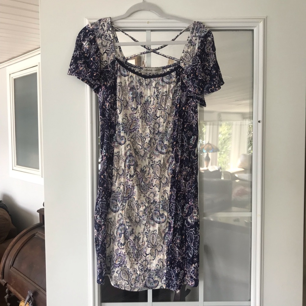 Absolutely Famous Navy and Cream Midi Dress NWT